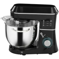 HOMCOM Impastatrice Planetaria 1400W con Ciotola 7L e 6 Velocità, Gancio Impastatore, Frusta e Sbattitore, Nero(m-10)