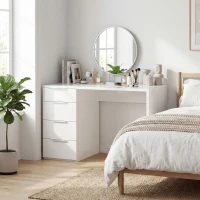 HOMCOM Schreibtisch mit 4 Schubladen für Schlafzimmer und Büro, 110x61.5x75 cm, Hochglanzweiß(m-4)