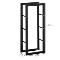 HOMCOM Soporte para Leña de Metal Estante de Leña Leñero de Exterior para Interior y Exterior Carga 100 kg 40x25x100 cm Negro(m-3)