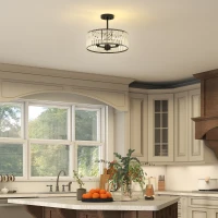 HOMCOM Crystal Ceiling Light, Semi Flush Mount Modern Crystal Chandelier Ceiling Light, E14 Base 3-Lights, Bulbs Not Included(m-6)