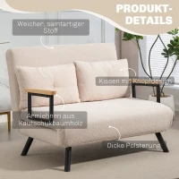 HOMCOM Schlafsofa 2er-Sofa Samtsofa, Schlaffunktion, inkl. 2 Kissen, Samtoptik, Natur + Beige + Schwarz(m-7)