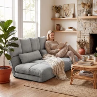 HOMCOM Canapea de Podea, Pliabila 130 cm, Perfect pentru Familie, Gri(m-8)