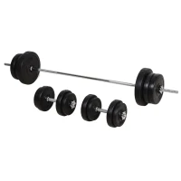 HOMCOM Dumbbell and Barbell Set with 65kg Adjustable Barbell Weights Set, for Home Gym - Black(m-10)
