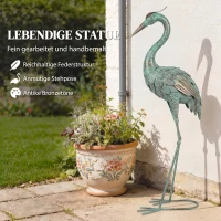 Outsunny Reiger-tuinstatue Metalen Vogel Buitenstandbeeld 88 cm staande sculptuur met grondankers Groen en Brons(m-4)