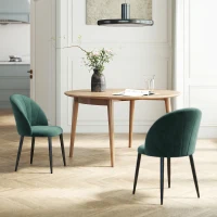 HOMCOM Set de 2 Sillas de Comedor en Terciopelo, Sillas de Cocina con Respaldo Curvo en Forma de Concha, Patas de Acero, Estilo Nórdico, Silla Acolchada para Cocina, Dormitorio, Salón, Verde oscuro(m-4)