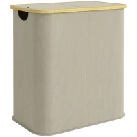 HOMCOM Cesto porta biancheria doppio pieghevole 80 L, con coperchio, maniglie scanalate, beige(m-1)