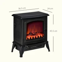 HOMCOM Camino Elettrico Portatile 1000W/2000W con Effetto Fiamma, in ABS e Vetro Temperato, 36.5x24x45.5 cm, Nero(m-3)