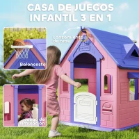 AIYAPLAY Casita Infantil Exterior e Interior 3 en 1 con Lanzamiento de Aros Baloncesto para Niños de 2-5 Años Rosa y Morado(m-4)