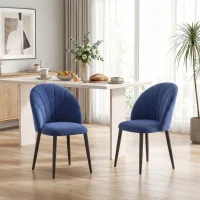 HOMCOM Set de 2 Sillas de Comedor en Terciopelo, Sillas de Cocina con Respaldo Curvo en Forma de Concha, Patas de Acero, Estilo Nórdico, Silla Acolchada para Cocina, Dormitorio, Salón, Azul(m-2)