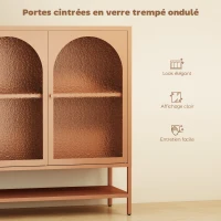 HOMCOM Buffet salon, meuble de rangement avec 3 portes vitrées cintrées et étagère ouverte, 140 x 40 x 105 cm, rouille(m-4)