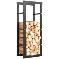 HOMCOM Soporte para Leña de Metal Estante de Leña Leñero de Exterior para Interior y Exterior Carga 100 kg 40x25x100 cm Negro(m-10)