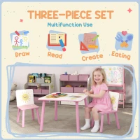 AIYAPLAY 3-Piece Toddler Table and Chair Set, Kids Table with 2 Chairs Set for Bedroom, Nursery, Playroom, Pink(m-4)