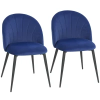 HOMCOM Set de 2 Sillas de Comedor en Terciopelo, Sillas de Cocina con Respaldo Curvo en Forma de Concha, Patas de Acero, Estilo Nórdico, Silla Acolchada para Cocina, Dormitorio, Salón, Azul(m-1)