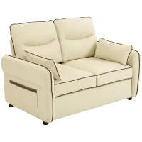 HOMCOM Divano 2 Posti in Finta Pelle con Imbottitura Spessa, Tasca Laterale e 2 Cuscini, 136x81x90 cm, Beige(m-10)