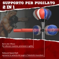 SPORTNOW Sacco Boxe da Terra con Barra Girevole, Speedball e Colpitore, in Acciaio, HDPE e PU, 80.5x48x163-205 cm(m-4)