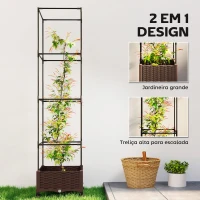 Outsunny Floreira com Treliça e Rodas com Drenagem para Cultivo de Vegetais Flores e Ervas Aromáticas 40x40x165 cm Castanho(m-4)