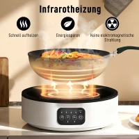 HOMCOM Dual-Keramikkochfeld, 2-in-1 Design, zum Kochen und Grillen, 2000W, 4 Hitzestufen, LED-Display, Fettfangschale, Weiß(m-9)