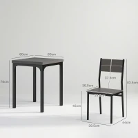 HOMCOM Set dining 3 piese, set masă, 1 masă, 2 scaune, MDF+metal, Gri(m-3)