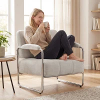 HOMCOM Poltrona Moderna Cadeira de Destaque com Assento Largo e Almofadado Poltrona Estofada com Chenille para Sala de Estar Bege(m-2)