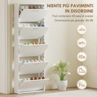 HOMCOM Mobile Scarpiera a 5 Ante Antiribaltamento, in Legno, 65x17x180.5 cm, Bianco(m-4)