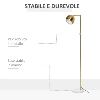 HOMCOM Lampada da Terra Moderna con Paralume Regolabile in Stile Vintage Compatibile con E27 40W - Oro(m-7)