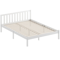 HOMCOM Cadru de pat din lemn masiv 140x190 cm pat simplu cu tăblie și somieră cu lamele solidă pentru copii și adulți
