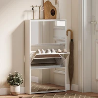 HOMCOM Scarpiera a Specchio con 3 Cassetti a Ribalta per 9 Paia di Scarpe, in Legno, 65x17x114.5 cm, Bianco(m-2)