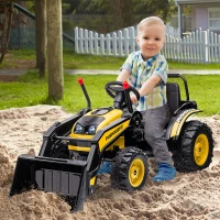 HOMCOM Tractor Excavadora Eléctrico para Niños de +3 Años Vehículo Infantil con Batería 6V Pala Música y Luces Velocidad de 2 Niveles 132x62x65 cm Negro y Amarillo(m-2)
