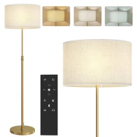 HOMCOM Lampadaire sur pied salon, lampe sur pied dimmable avec télécommande, abat-jour en lin, hauteur réglable 133-168cm, doré(m-11)