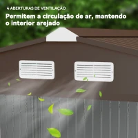 Outsunny Abrigo de Jardim Exterior 4,83m² 277x195x192cm Abrigo e Jardim Metálico para Armazenamento de Ferramentas com Base Incluída e 4 Janelas Marrom(m-8)
