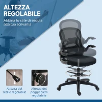 Vinsetto Sedia da Ufficio con Supporto Lombare, Altezza Regolabile e Braccioli Ribaltabili, 59x65x102-122 cm, Nero(m-4)