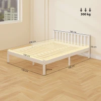 HOMCOM Cadru de pat din lemn masiv 140x190 cm pat simplu cu tăblie și somieră cu lamele solidă pentru copii și adulți(m-3)