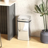 HOMCOM Bidone per Rifiuti da 30L con Sensore per Apertura e Chiusura Automatica, 33x25x57.5 cm, Argento(m-9)