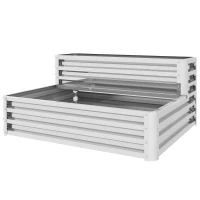 Outsunny Jardinera Exterior de Acero Galvanizado con Diseño de Escalera Base Abierta para Cultivos Plantas 120x101x58 cm Plata(m-11)
