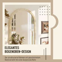 HOMCOM Wandspiegel Bogenförmig Spiegel mit Rahmen aus Polystyrol Dekorativer Hängespiegel 50 x 70 cm Beige(m-4)