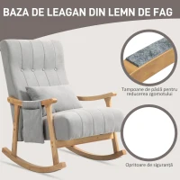 HOMCOM Fotoliu cu balansoar cu pernă lombară, șezut larg, ramă din lemn, până la 120 kg, Gri(m-6)