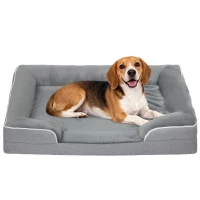 PawHut Cama para Perros Medianos Cama para Gatos con Base Antideslizante Funda Extraíble y Lavable 91,5x68,5x16,5 cm Gris(m-10)