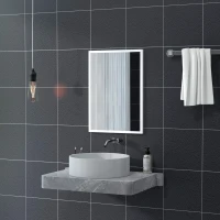 HOMCOM Specchio da Parete Rettangolare con Ganci, in Vetro e MDF, 50x70 cm, Bianco(m-7)
