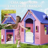 AIYAPLAY Casa de Jogos para Criaanças com Lançamento de Aros e Cesta de Basquetebol 132x118x124 cm Rosa e Roxo(m-4)
