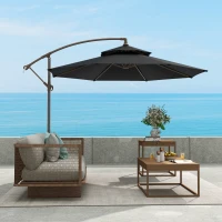 Outsunny 2.7m Garden Banana Parasol Cantilever Umbrella with Crank Handle, Double Tier Canopy and Cross Base for Outdoor, Hanging Sun Shade, Black(m-9)