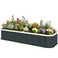 Outsunny Galvanised Raised Garden Bed, 5 x 2 x 1 ft Metal Planter with Gloves and Folded Edging, Dark Grey(m-11)