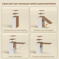 HOMCOM Schreibtisch Klappbar Küchentisch mit 4 Regal Computertisch Arbeitstisch Laptoptisch 105 x 60 x 127 cm Naturholz(m-7)