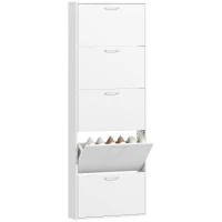 HOMCOM Mobile Scarpiera a 5 Ante Antiribaltamento, in Legno, 65x17x180.5 cm, Bianco(m-11)