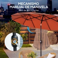 Outsunny Chapéu de Sol Duplo Chapéu de Sol de Jardim com Inclinação de 45° Manivela Estrutura de Aço 295x152x222 cm Vermelho(m-6)