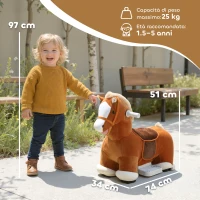 AIYAPLAY Cavallo Elettrico per Bambini con Pedali, Rotelle e Suoni, in Peluche e Metallo, 74x34x51 cm, Marrone(m-3)