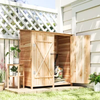 Outsunny Abri de jardin en bois armoire de jardin en bois avec table, toit en asphalte, 140 x 75 x 157 cm, effet bois naturel(m-10)