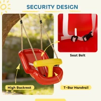 AIYAPLAY Babyschaukel verstellbar Mitwachsend Babysitz mit Rückenlehne, Sicherheitsgeländer, für Kinder von 9-36 Monaten, Rot(m-5)