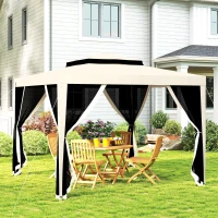 Outsunny 3 x 3 m Gazebo, Netting Party Tent, Patio Canopy Outdoor Event Shelter with Double Tier Roof, Beige(m-2)