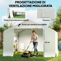 Outsunny Capanno da Giardino e Tenda Garage 3x3 m Impermeabile con Porta Avvolgibile, Metallo e PE, Bianco(m-6)