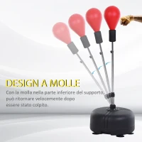HOMCOM Punching Ball ad Altezza Regolabile con Guanti Boxe, in Acciaio, Finta Pelle e PE, Ø48x136-154 cm, Nero e Rosso(m-11)